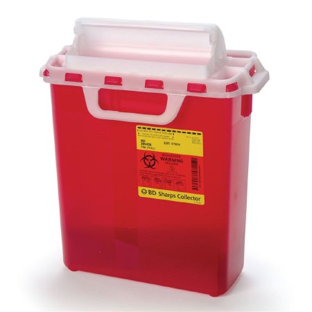 Sharps Container BD™ 16-3/5 H X 10-7/10 W X 6 D Inch 3 Gallon Red Base / Pearl Lid Horizontal Entry Counter Balanced Door Lid (1/EA 10/CS) by BD  ID 305436